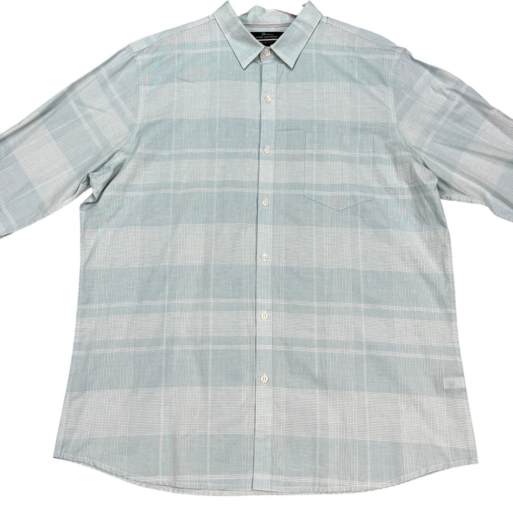 Marc Anthony Button Down Shirt Men XL Green White Plaid Long Sleeve Slim Fit EUC